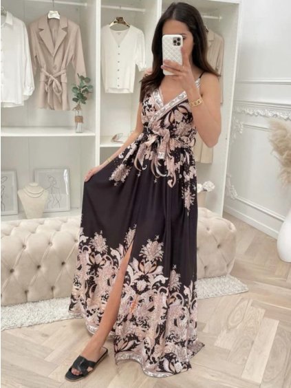 Šaty dlouhé letní na ramínka dámské (S/M ONE SIZE) ITALSKÁ MÓDA IMD23244/DU (Velikost S/M/L, Barva Černá)