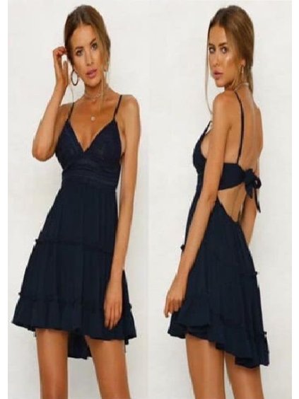 Šaty letní krajkové na ramínka dámské (S/M ONE SIZE) ITALSKÁ MÓDA IMWPO232260/DUR (Velikost S/M/L, Barva Černá)