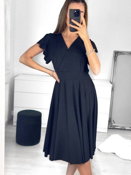 Šaty letní krátký rukáv dámské (S/M ONE SIZE) ITALSKÁ MÓDA IMM23M5471/DU (Velikost S/M/L, Barva Černá)