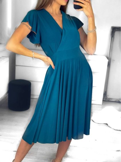 Šaty elegantní letní krátký rukáv dámské (S/M ONE SIZE) ITALSKÁ MÓDA IMWGB231614/DU (Velikost S/M/L, Barva Černá)
