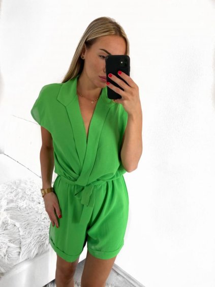 Overal letný krátky rukáv dámsky (S/M ONE SIZE) TALIANSKA MÓDA IMWB23320/DU (Velikost S/M/L, Barva modrá královská)