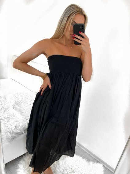 Šaty ala sukně letní bez rukávu dámské (S/M ONE SIZE) ITALSKá MóDA IM723033/DU (Velikost S/M/L, Barva Černá)