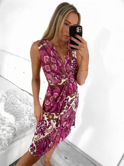 Šaty krátké letní icecool bez rukávů dámské (S/M/L ONE SIZE) ITALSKÁ MÓDA IMM23231/DU (Velikost S/M/L, Barva hnědá)
