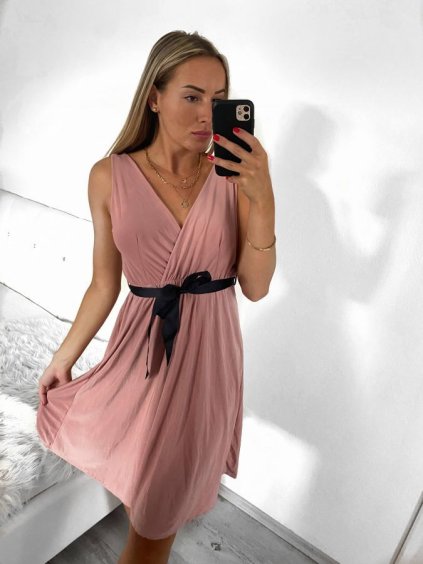 Šaty letní elegantní icecool bez rukávů dámské (S/M ONE SIZE) ITALSKÁ MÓDA IMM23M4443/DU (Velikost S/M/L, Barva béžová)
