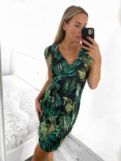 Šaty letní icecool krátký rukáv dámské (S/M ONE SIZE) ITALSKÁ MÓDA IMM23M177-8/DU (Velikost S/M/L, Barva Černá)