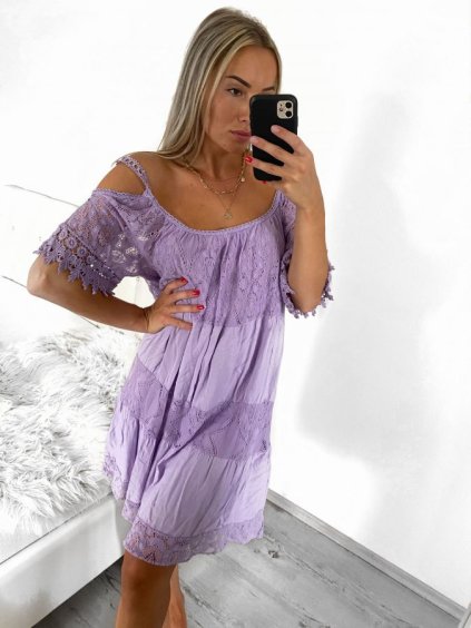 Šaty letní s krajkou na ramínka dámské (S/M ONE SIZE) ITALSKÁ MÓDA IMWB232841/DU (Velikost S/M/L, Barva bílá)