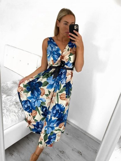 Šaty dlouhé letní icecool bez rukávu dámské (S/M/L ONE SIZE) ITALSKÁ MÓDA IMM23M2132-3/DU (Velikost M/L, Barva modrá)