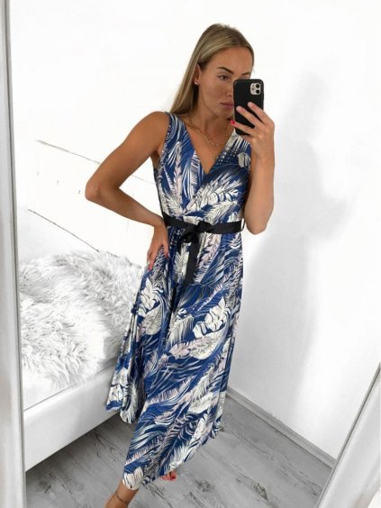 Šaty dlouhé letní icecool bez rukávu dámské (S/M/L ONE SIZE) ITALSKÁ MÓDA IMM23M2132-4/DU (Velikost M/L, Barva modrá)