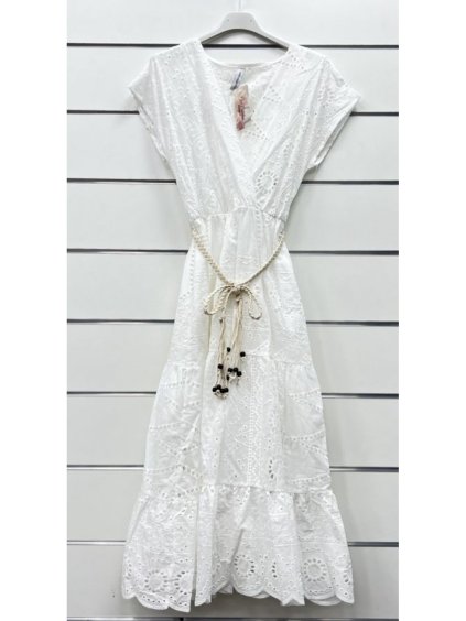 Šaty letní boho krajkové s páskem krátký rukáv dámské (S/M ONE SIZE) ITALSKÁ MÓDA IMWP232484/DUR