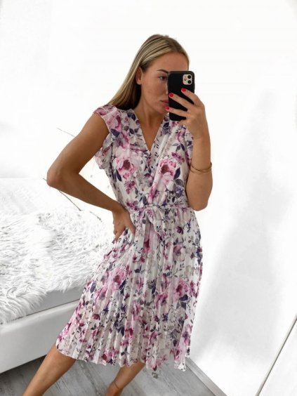 Šaty letní šifon bez rukávu skládané dámské (S/M ONE SIZE) ITALSKÁ MÓDA IMWG222106/DUR (Velikost S/M/L, Barva bílá)