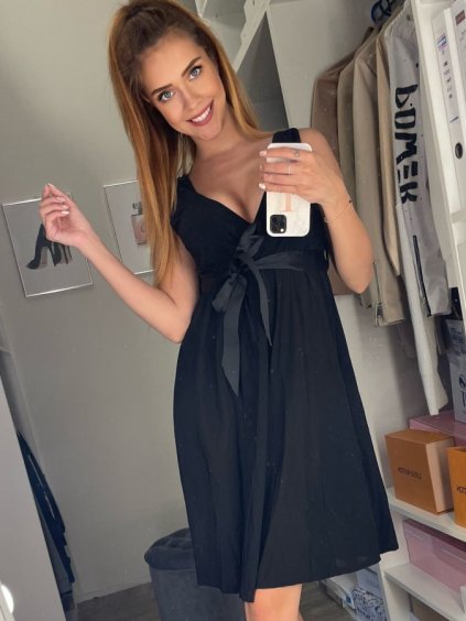 Šaty krátké letní icecool s páskem na ramínka dámské  (S/M ONE SIZE) ITALSKÁ MÓDA IMM224443/DR (Velikost S/M/L, Barva Černá)