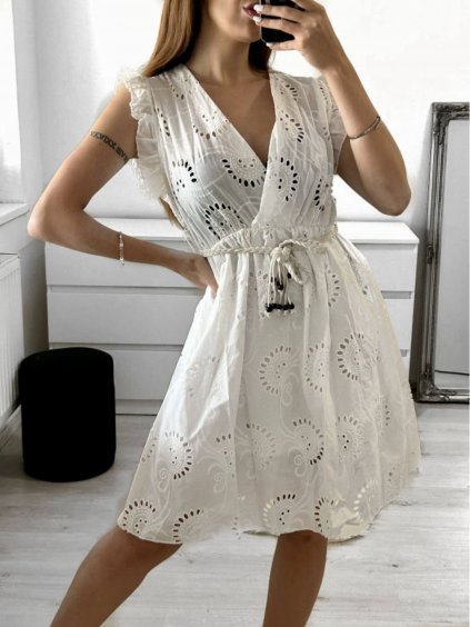 Šaty letní boho krajkové s páskem bez rukávu dámské (S/M ONE SIZE) ITALSKÁ MÓDA IMPLI236255/DU (Velikost S/M/L, Barva bílá)