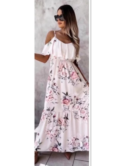 Šaty dlouhé letní na ramínka carmen dámské (S/M ONE SIZE) ITALSKÁ MÓDA IMPLI239784/DUR (Velikost S/M/L, Barva bílá)