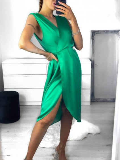 Šaty letní saténové elegantní bez rukávu dámské (S/M ONE SIZE) ITALSKÁ MÓDA IMPGM238449/DU (Velikost S/M/L, Barva béžová)