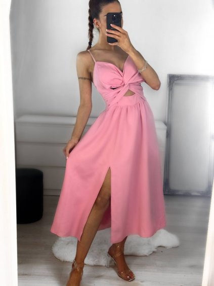 Šaty letní elegantní na ramínka dámské (S/M ONE SIZE) ITALSKÁ MÓDA IMWGB231706/DU (Velikost S/M/L, Barva růžová světlá)