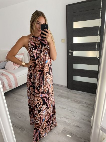 Šaty dlouhé bez rukávu letní icecool dámské (S/M/L ONE SIZE) ITALSKÁ MÓDA IMM22M2942-5/DUR (Velikost M/L, Barva hnědá)