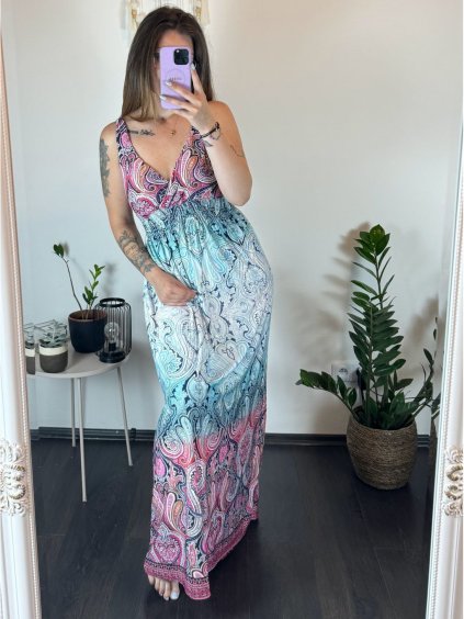 Šaty dlouhé na ramínka icecool dámské (L/XL/2XL/3XL ONE SIZE) FRANCOUZSKÁ MÓDA FMB23197-X/DR (Velikost L/XL, Barva červená)