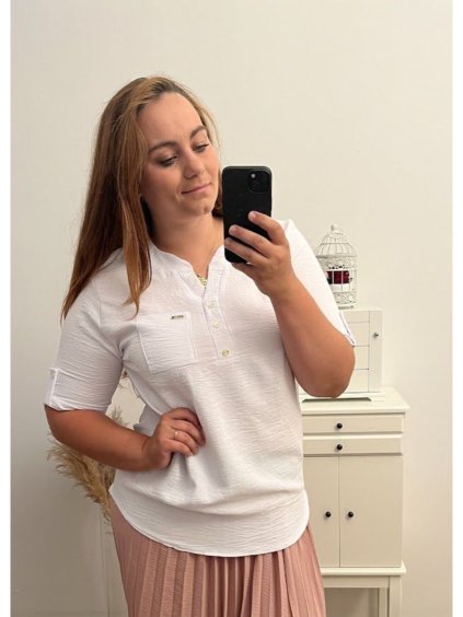 Tunika s 3/4 rukáv dámská nadrozměr (L-6XL) POLSKÁ MODA PME23FABIA/DUR (Velikost L, Barva bílá)