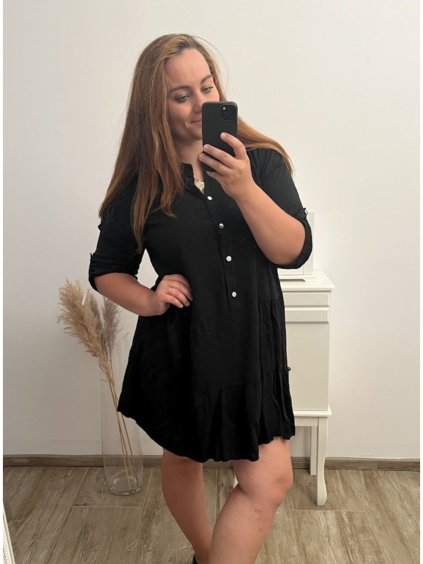 Šaty letní volnočasové dlouhý rukáv dámská nadrozměr (L/XL/2XL ONE SIZE) ITALSKÁ MÓDA IMN23ABBY/DUR (Velikost XL/2XL, Barva Černá)