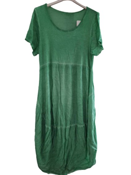 Šaty oválné letní volnočasové oversize krátký rukáv dámské MONZA (XL/2XL/3XL ONE SIZE) ITALSKÁ MÓDA IM422510/DUR (Velikost 2XL/3XL, Barva zelená)