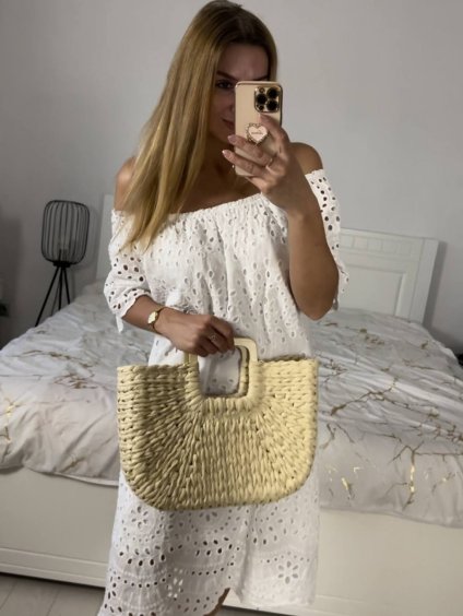 Šaty letní krajkové krátký rukáv dámské (S/M ONE SIZE) ITALSKÁ MÓDA IM423271/DUR (Velikost S/M/L, Barva bílá)