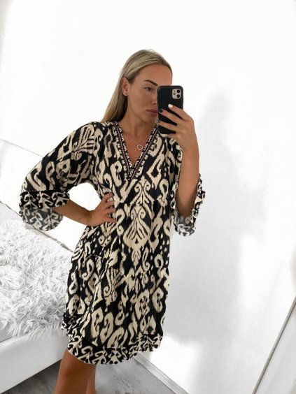Šaty letní oversize dlouhý rukáv dámské nadrozměr (S/M/L/XL/2XL ONE SIZE) ITALSKÁ MÓDA IMPLI235543/DU (Velikost XL/2XL, Barva Černá)