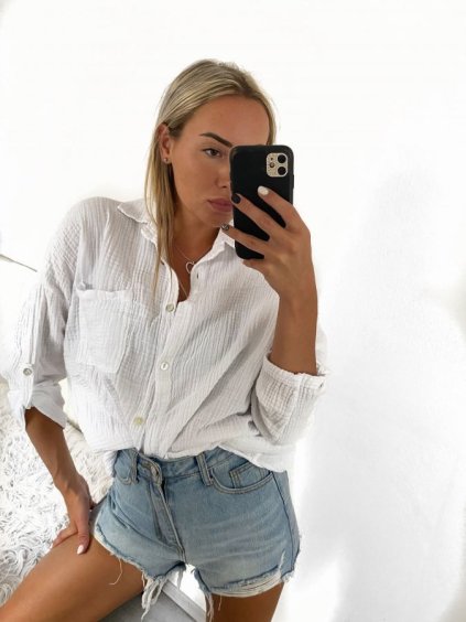 Košile mušelínová dlouhý rukáv nadrozměr dámská (L/XL/2XL ONE SIZE) ITALSKÁ MÓDA IMWP232488/DU (Velikost XL/2XL, Barva bílá)
