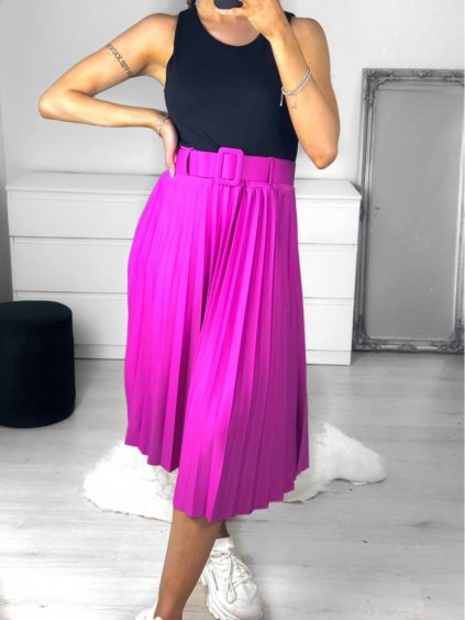 Sukně středně dlouhá skládaná s páskem dámská (S/M ONE SIZE) ITALSKÁ MÓDA IMWKK23795/DU (Velikost S/M/L, Barva béžová)