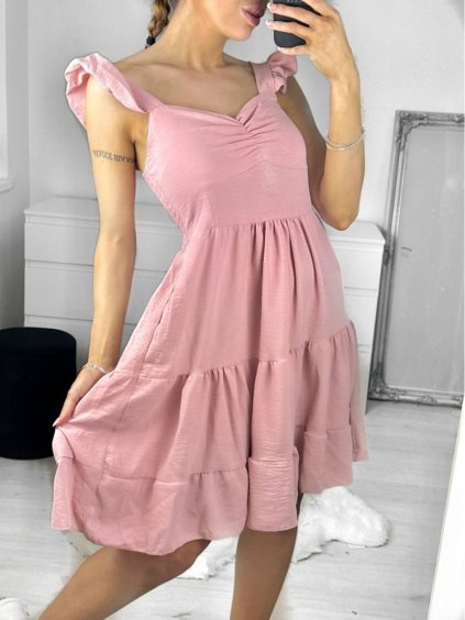 Šaty elegantní letní na ramínka dámské (S/M ONE SIZE) ITALSKÁ MÓDA IMD22426/DU (Velikost S/M/L, Barva růžová starorůžová)