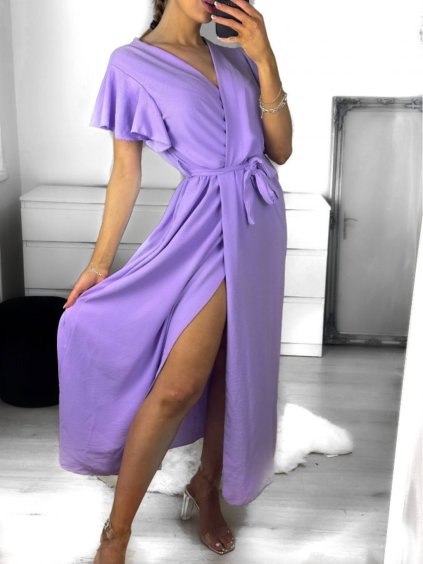 Šaty dlouhé letní krátký rukáv dámské (S/M ONE SIZE) ITALSKÁ MÓDA IMWGM232000/DU (Velikost S/M/L, Barva fialová)