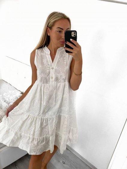 Šaty krajkové boho bez rukávu dámské (S/M ONE SIZE) ITALSKÁ MÓDA IMWGB232465/DUR (Velikost S/M/L, Barva bílá)