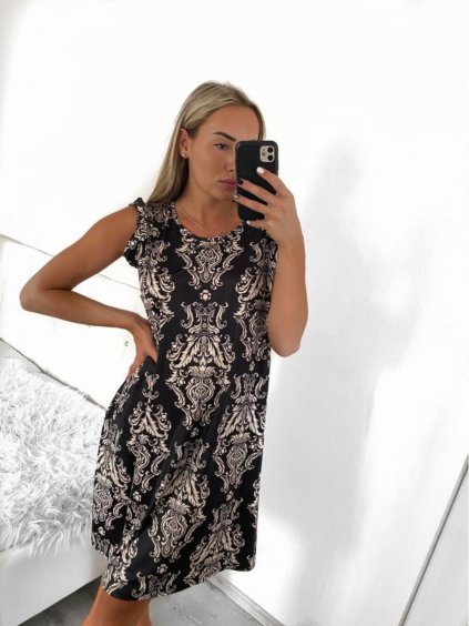 Šaty krátké letní icecool bez rukávů dámské (S/M ONE SIZE) ITALSKÁ MÓDA IMM23M780-13/DUR (Velikost S/M/L, Barva Černá)