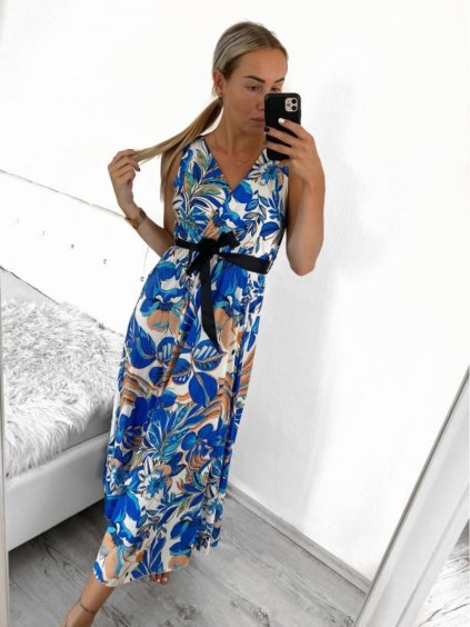 Šaty dlouhé letní icecool bez rukávu dámské (S/M/L ONE SIZE) ITALSKÁ MÓDA IMM23M2132-6/DU (Velikost M/L, Barva modrá)