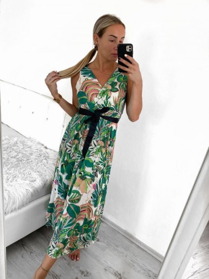Šaty dlouhé letní icecool bez rukávu dámské (S/M/L ONE SIZE) ITALSKÁ MÓDA IMM23M2132-7/DU (Velikost M/L, Barva zelená)