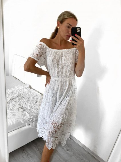 Šaty letní krajkové boho krátký rukáv dámské (S/M ONE SIZE) ITALSKÁ MÓDA IMWMY232453/DU (Velikost S/M/L, Barva bílá)