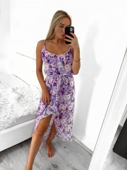Šaty dlouhé letní šifonové na ramínka dámské (S/M ONE SIZE) ITALSKÁ MÓDA IMWGB2320180-3/DU (Velikost S/M/L, Barva fialová)