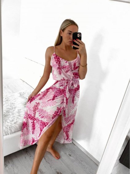 Šaty dlouhé letní šifonové na ramínka dámské (S/M ONE SIZE) ITALSKÁ MÓDA IMWGB2320180-4/DU (Velikost S/M/L, Barva růžová)