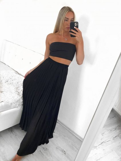 Sukně dlouhá skládaná dámská (S/M ONE SIZE) ITALSKÁ MÓDA IMPBB23K7508/DU (Velikost S/M/L, Barva Černá)