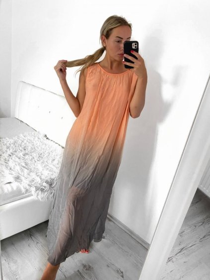 Šaty letní dlouhé na ramínka dámské (S/M/L/XL/2XL ONE SIZE) ITALSKÁ MÓDA IMFF23002/DU (Velikost XL/2XL, Barva oranžová)
