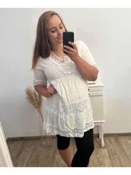 Šaty letní krajkové krátký rukáv dámské nadrozměr (XL/2XL ONE SIZE) ITALSKÁ MÓDA IMBM23NICOLA/DUR (Velikost XL/2XL, Barva bílá)