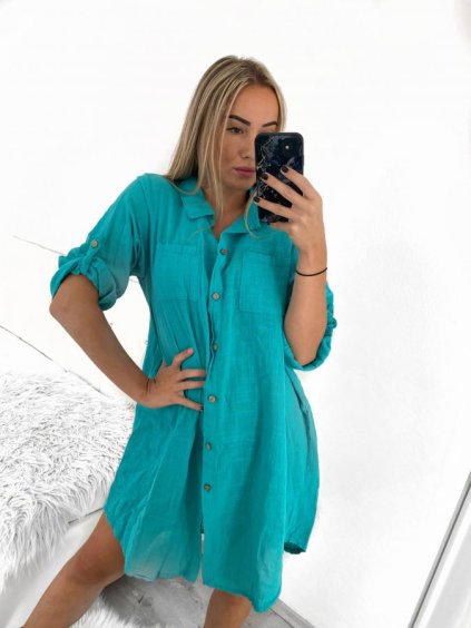 Šaty košilové bavlněné 3/4 rukáv dámské (XL/2XL ONE SIZE) ITALSKÁ MÓDA IM423LUNA/DUR (Velikost XL/2XL, Barva bílá)