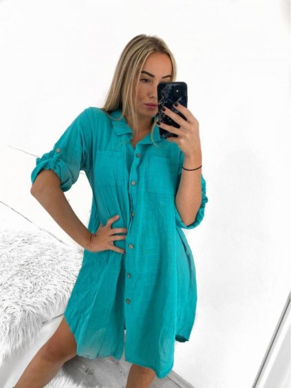 Šaty košilové bavlněné 3/4 rukáv dámské (XL/2XL ONE SIZE) ITALSKÁ MÓDA IM423LUNA/DUR (Velikost XL/2XL, Barva bílá)
