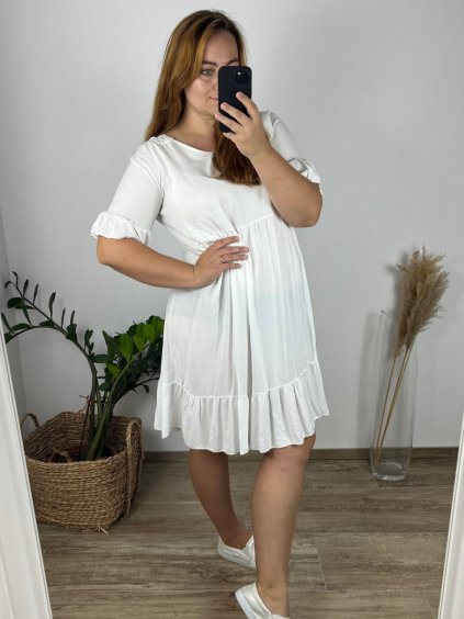 Šaty volnočasové krátký rukáv dámské nadrozměr (XL/2XL ONE SIZE) ITALSKá MóDA IM423MIRKO/DUR (Velikost XL/2XL, Barva bílá)