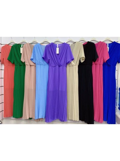 Šaty dlouhé skládané elegantní krátký rukáv dámské (S/M ONE SIZE) ITALSKÁ MÓDA IMWGM231672/DU (Velikost S/M/L, Barva béžová)