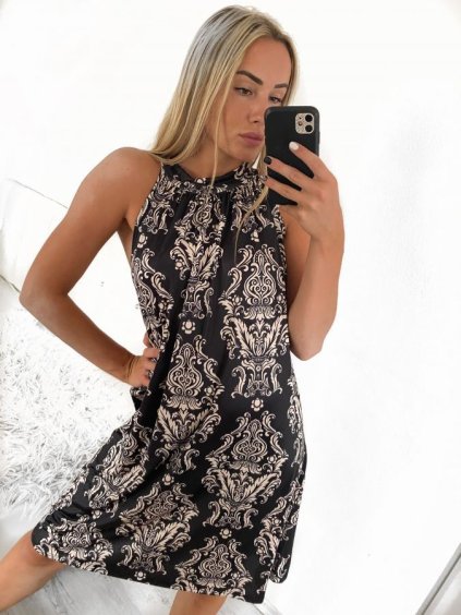 Šaty krátké letní icecool bez rukávů dámské (S/M ONE SIZE) ITALSKÁ MÓDA IMM2384269A-3/DU (Velikost S/M/L, Barva Černá)