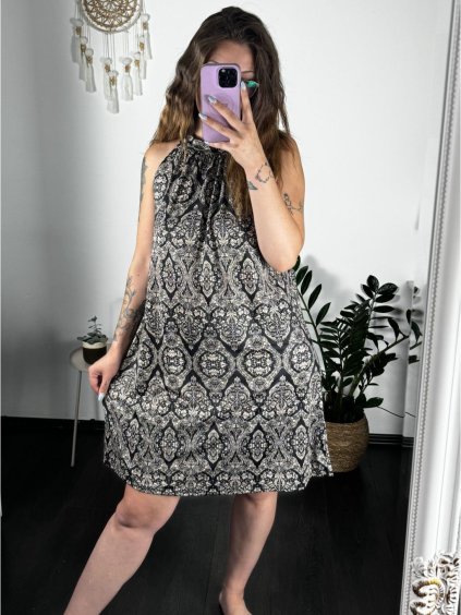 Šaty krátké letní icecool bez rukávů dámské (S/M ONE SIZE) ITALSKÁ MÓDA IMM2384269A-5/DU (Velikost S/M/L, Barva Černá)