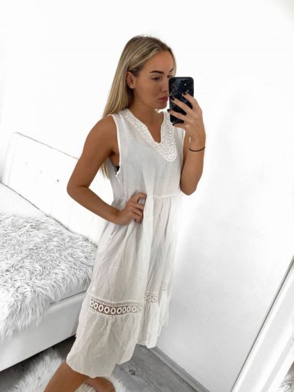 Šaty volnočasové bez rukávu dámské nadrozměr (XL/2XL ONE SIZE) ITALSKá MóDA IM423ERIKA/DU (Velikost XL/2XL, Barva bílá)