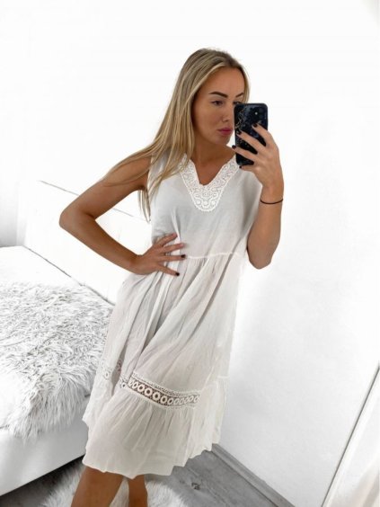 Šaty volnočasové bez rukávu dámské nadrozměr (XL/2XL ONE SIZE) ITALSKá MóDA IM423ERIKA/DU (Velikost XL/2XL, Barva bílá)