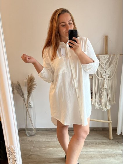 Košile oversize prodloužená dlouhý rukáv dámská (2XL/3XL/4XL ONE SIZE) ITALSKÁ MODA IMD23488/DU