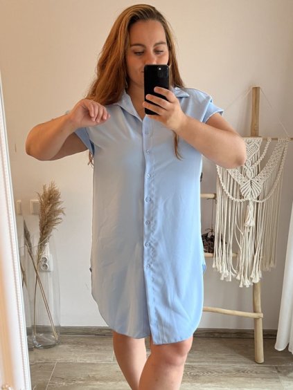 Šaty košilové krátký rukáv dámské (XL/2XL ONE SIZE) ITALSKÁ MÓDA IMPSH2323069/DU (Velikost XL/2XL, Barva modrá královská)